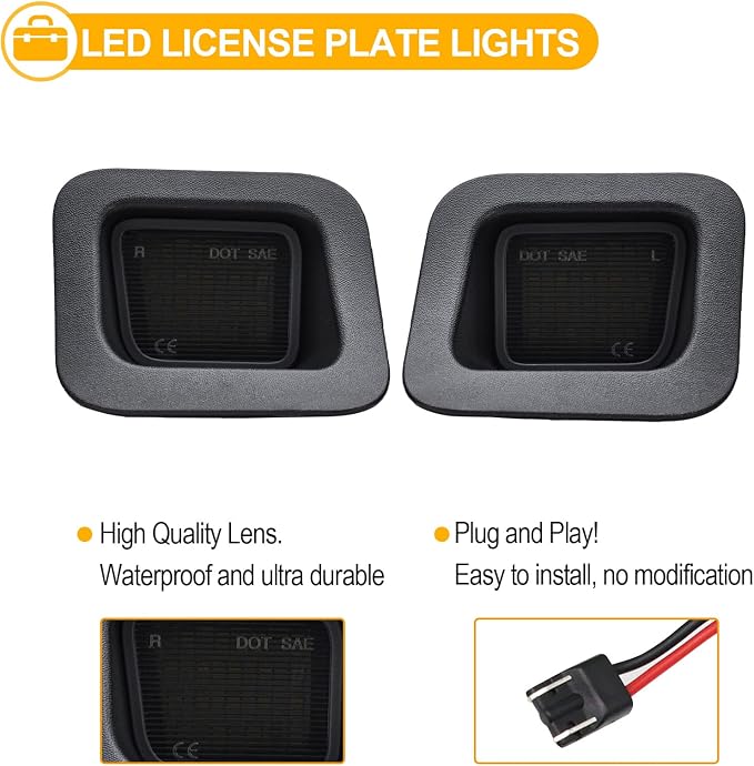 R&F Auto License Plate Lights for 2003-2018 Ram 1500 2500 3500 6000K | For 19-20 Ram 1500 Classic LED Tag Lamp Powered by 40pcs Chips Smoked Error Free Xenon Pure White|DOT|SAE|OEM Fit