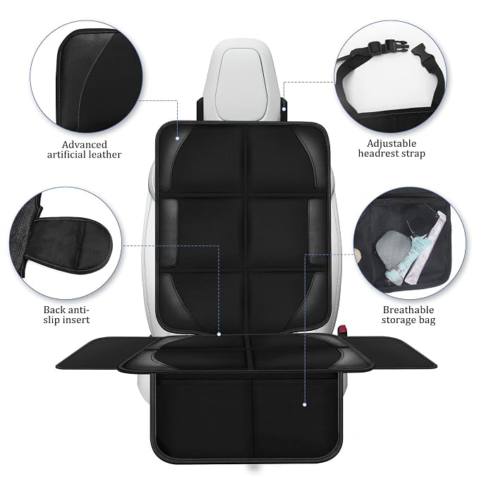 Car Seat Protector Covers for Child Car seat mat, 600D Waterproof Non-Slip with Storage Pockets, Cushion Protectors Large Size, Prevent Dirt Scratches (Black 2)