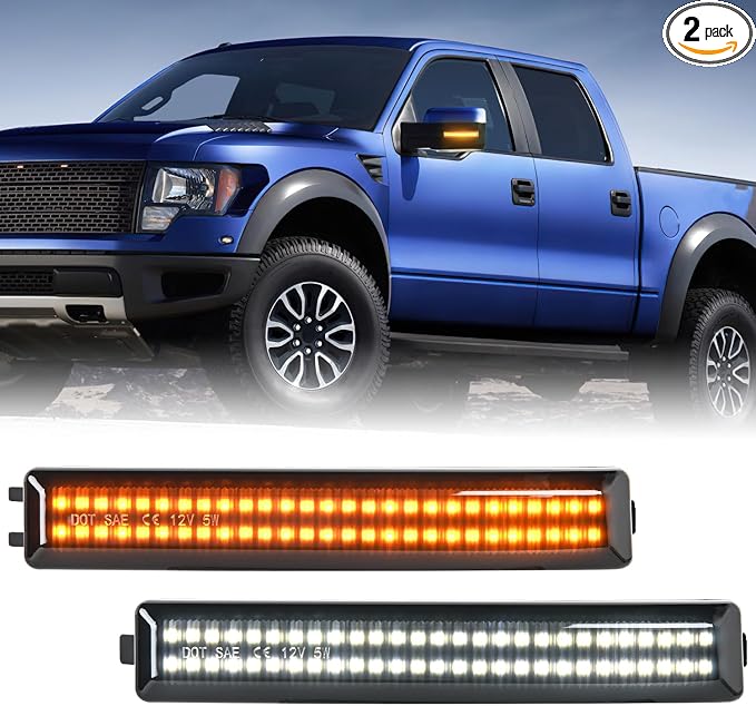 Nilight Side Mirror Marker Light Switchback Amber Turn Signals White Day Running Lights Smoked Lens Plug and Play Compatible With 2009-2014 Ford F150 2010-2014 Raptor