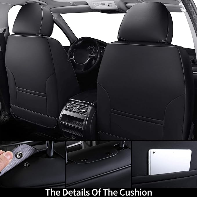 Coverado Front Seat Covers, Waterproof Universal Seat Covers for Cars, Breathable Fabric & Leather Car Seat Protectors, Car Seat Cushions Auto Accessories Fit for Most Sedans SUV Truck, Black