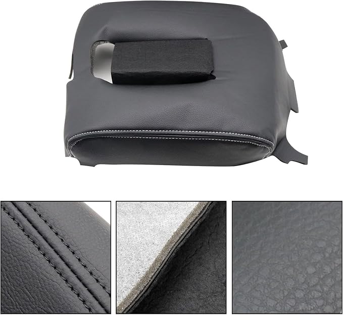 SecosAutoparts Black Leather Center Console Leather Lid Armrest Cover Replacement Gray Stitch Compatible with Chevy Silverado Compatible with GMC Sierra 2014 2015 2016 2017 2018