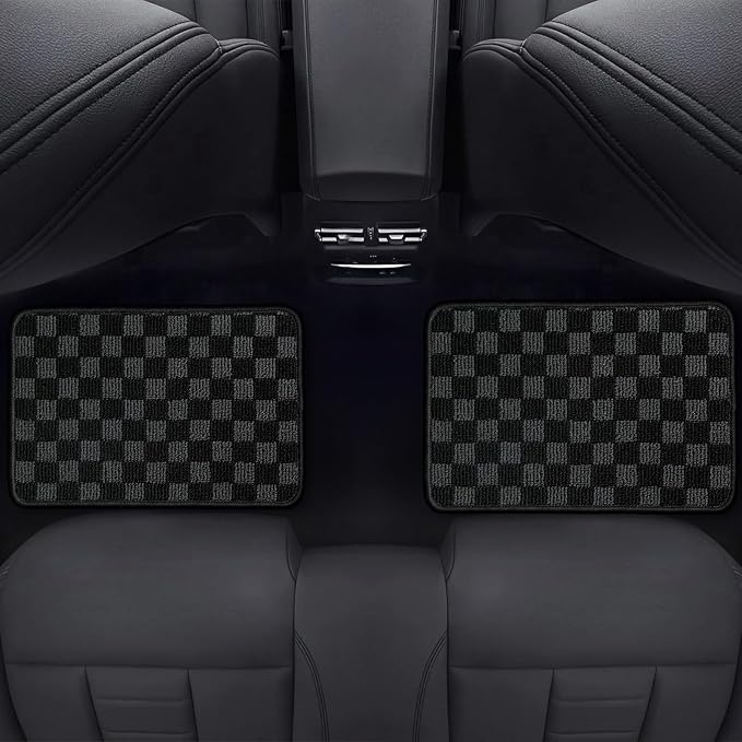 Car Floor Mosaic Mat All Weather Carpet Vehicle Floor Mats 4 Piece Premium Quality Carpeted Floor Liners Vinyl Heel Pad for Protection - Driver Seat, Passenger Seat and Rear Interior (Black Gray)