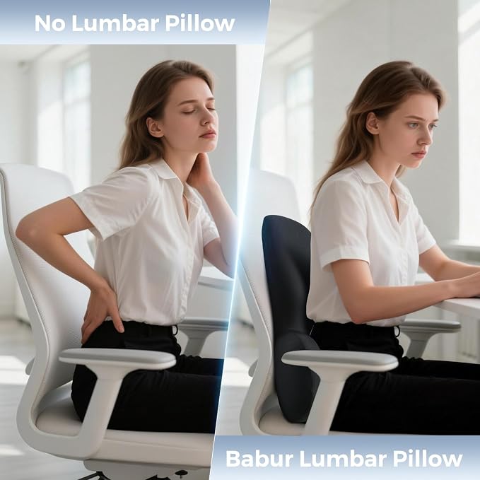 BABUR Memory Foam Lumbar Support Pillow for Car, Lower Back Pain Relief | Ergonomic Back Cushion for Car Seat, Promotes Better Posture, Relieve Pressure for Long Sitting, Sit Comfortably All Day
