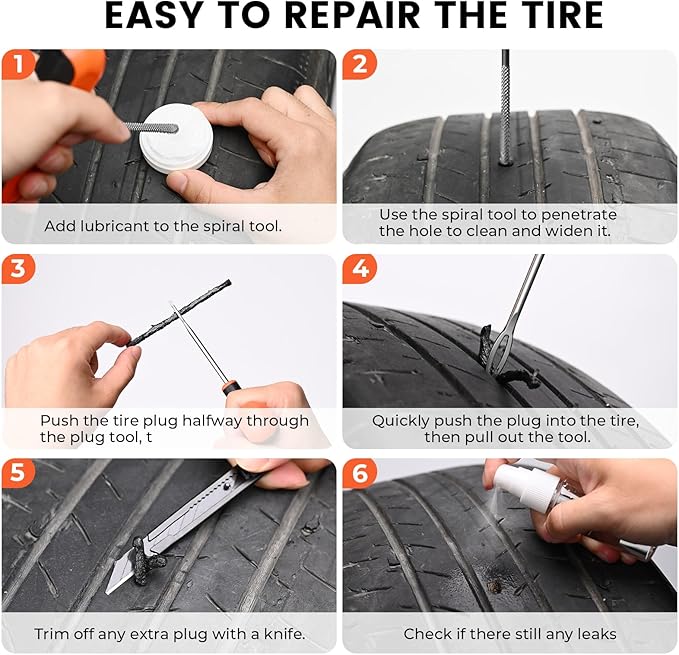 ETENWOLF Tire Repair Kit 42 Pcs, Heavy Duty Tire Plug Kit to Fix Punctures | Tire Repair Tool with Plugs for Car, Motorcycle, ATV, Jeep, Truck, Tractor, Gifts for Him Her Men Women, Vivid Orange