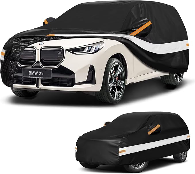10 Layers SUV Car Cover Custom Fit for BMW X3 (2010-2026) F25, G01, G45, G48, Waterproof All Weather for Automobiles, Outdoor Full Cover Sun Dust Rain Protection with Cotton. Black