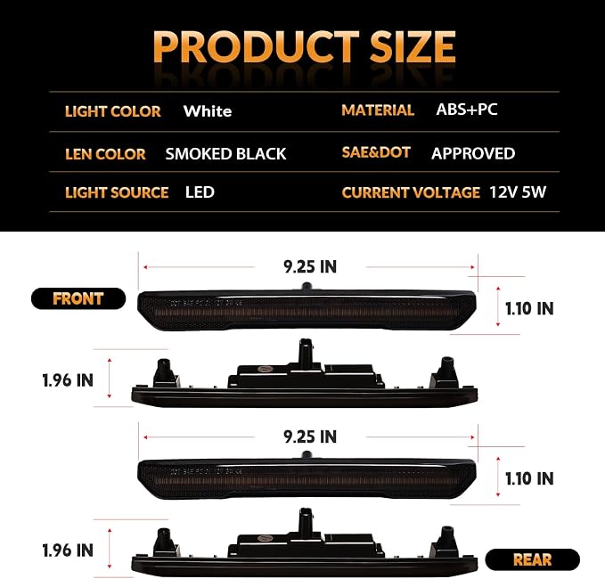 LED Side Marker Lights for GMC Sierra 2500HD 3500HD 2020-2025 Pickup Truck White Front Rear Fender Marker Lamps Smoked Len