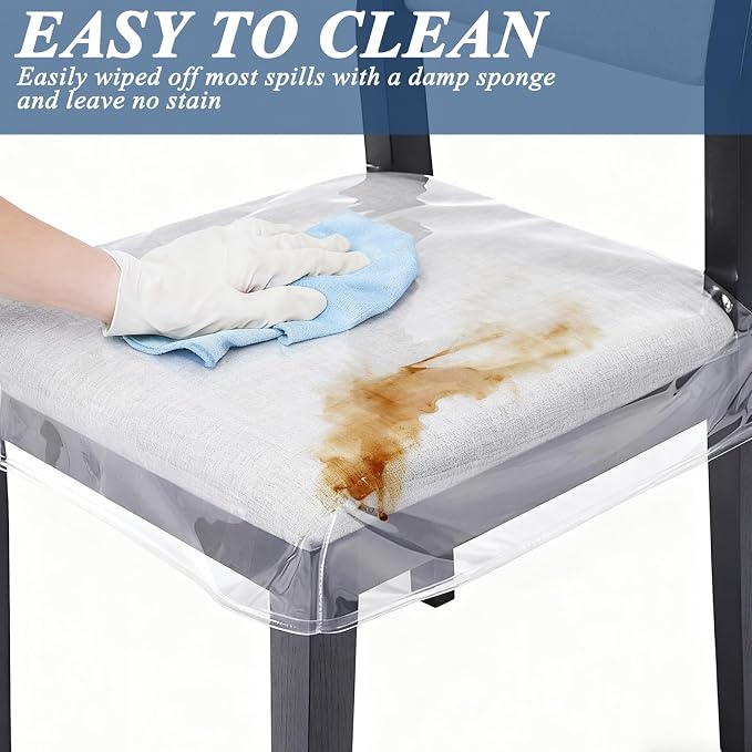 6 Pack Plastic Chair Covers for Dining Chair, Plastic Seat Covers for Dining Chairs, PVC Seat Protector, Waterproof Kitty Scratch Resistant for Most 16-18 Inches