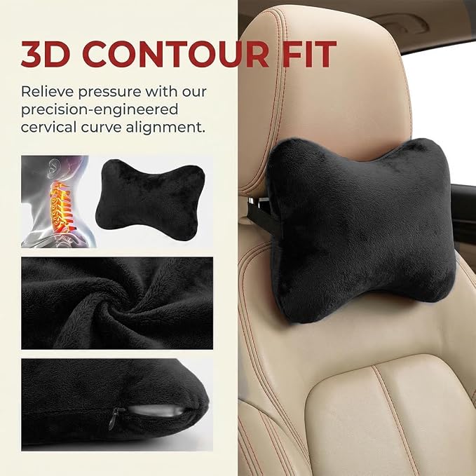 2PCS Car Neck Pillow, Soft Comfortable Vehicle Seat Neck Support Pillow Cushion for Relief Driving Fatigue, Breathable Auto Interior Headrest Neck Rest Pad, Universal for Vehicles (Black)