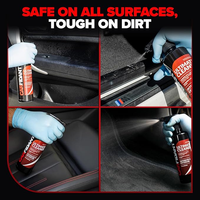 Carfidant Car Interior Cleaner – Stain Remover & Odor Eliminator – No Residue Finish – Safe on Leather, Fabric, Carpet & Plastic – Detailing Spray with Microfiber Towel – 32oz