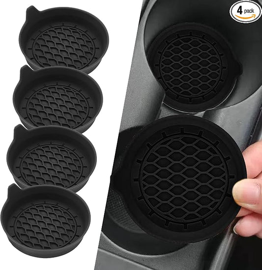 4PCS Car Cup Holder Coasters, Silicone Non-Slip Vehicle Cup Recessed Mats, Sift-Proof Automotive Interior Drink Insert Decor Accessories, Universal for SUV, Sedan, Truck (Black)