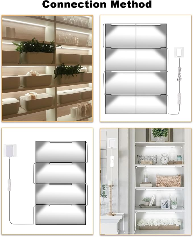 Cefrank 6-Pack 12 Inch Seamlessly Linkable LED Under Cabinet Lighting Strip Light Bars for Cabinet, Kitchen, Shelf, Workbench, Cupboard, 1200 Lumen Cold White 6000K