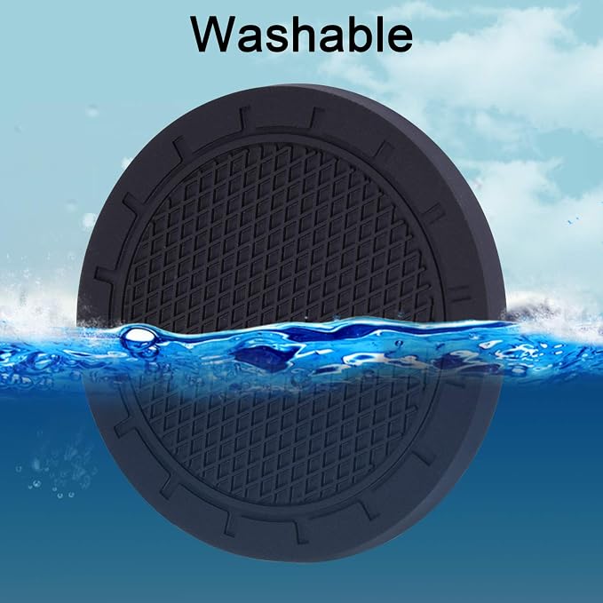 Car Coasters, Wisdompro 4 Pack PVC Car Cup Holder Insert Coaster - Anti Slip Universal Vehicle Interior Accessories Cup Mats for Women(2.75" Diameter, Black)
