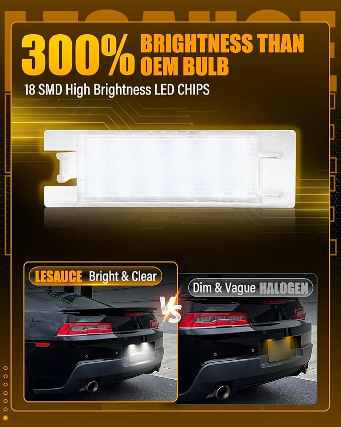 LESAUCE LED License Plate Light For Chevy Camaro Malibu Limited Volt, 6000K White, IP68 Waterprooof, Tag Lamp Assembly Replacement, Pack of 2