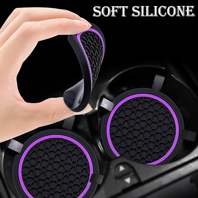 4-Piece Anti-Slip Car Cup Coaster Set – 2.75 Inch Auto Insert Drink Mats, Perfect for Coffee & Beverages – Stylish Interior Decor for Women & Girls (Black & Purple)