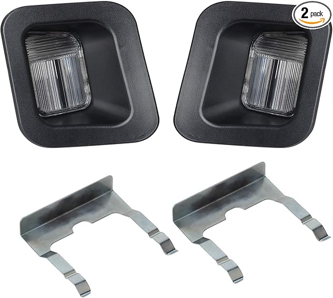 HERCOO License Plate Lights Lamp Lens Black Clips Housing Compatible with 2003-2018 Dodge Ram 1500 2500 3500 Pickup Truck Rear Step Bumper Aftermarket Replacement, Pack of 2