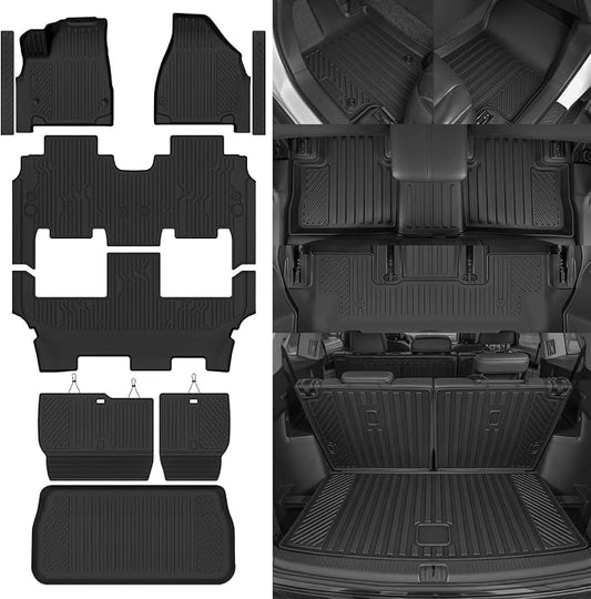 Custom Fit Floor Mats for 2021-2026 Chrysler Pacifica Gas Pinnacle(Not for Hybrid), All Weather TPE Floor Liners & Trunk Mat & Backrest Mats & Door Sill Guard, Full Set Interior Accessories