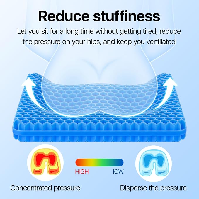 OMCOZY Gel Seat Cushion, Cooling Cushion (Super Large & Thick), Breathable Honeycomb Design Absorbs Pressure Points Seat Cushion, Gel Cushion for Office Chair, Home Car seat Cushion for Wheelchair