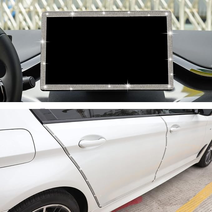 TOMALL Bling Car Door Guard Crash Bumper Crystal Anti-Scratch Strip Sticker Crystals Car Door Bumper Protector Accessory DIY for Interior and Exterior Decoration Styling Accessories Silver