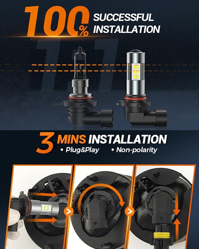 SEALIGHT 9006/HB4 LED Fog Light Bulbs, 360° Illumination 9006 HB4 Fog Lights LED for Car, 6000K Xenon White, 5MINS Plug-and-Play, Pack of 2