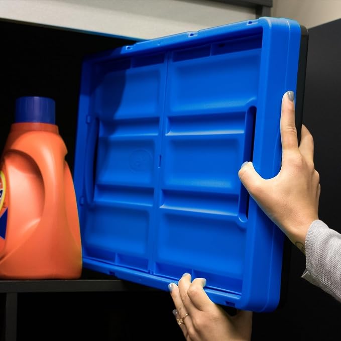 CleverMade Collapsible Plastic Storage Bins, 46L 3 Pack, Stacking, Stone | Built-in handles simplify garage, car and household organization, while the roomy open-top keeps bulky supplies accessible