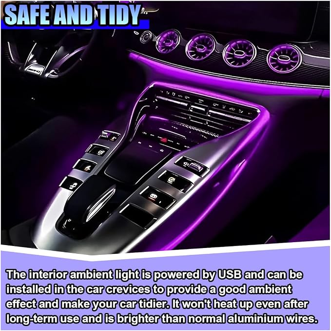 ZIMISI EL Wire Car Interior LED Strip Lights, Neon Light Strip (Purple) | 5V 16FT Car Ambient Lighting Decorations with Sewing Edge, USB Electroluminescent Car Interior Lights with Fuse Protection