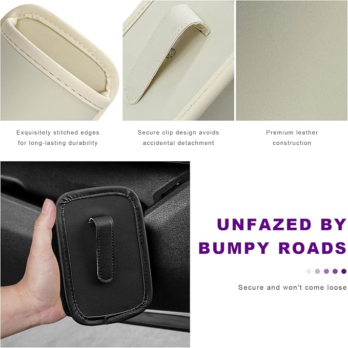 Large Car Door Cup Holders, Clip On Beverage Drink Holder Vehicle Door Storage Organizer, Scratch-Resistant Leather Water Bottle Hanging Holder for SUV Sedan Truck (White)