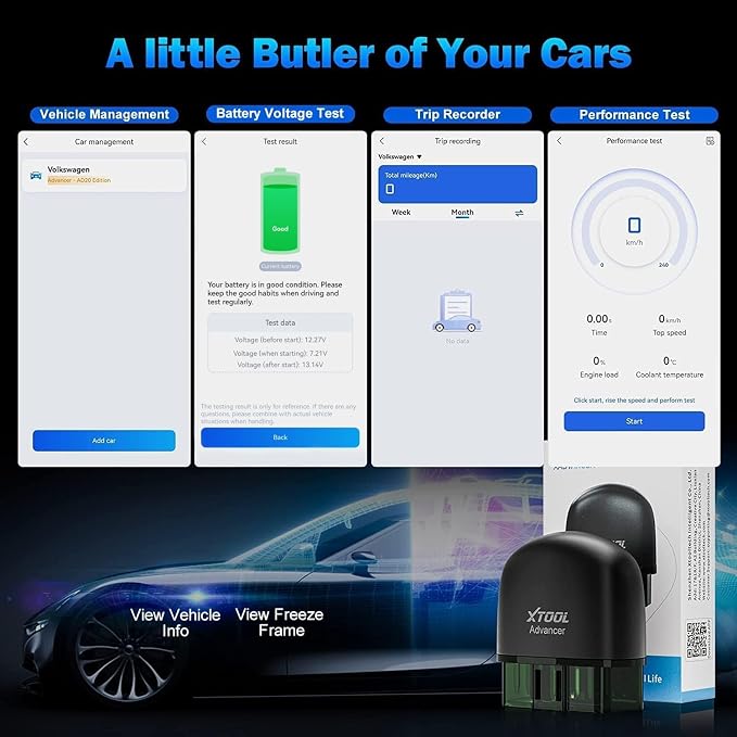 XTOOL Advancer AD20 Bluetooth OBD2 Scanner Diagnostic Tool, Lifetime Update, Check Engine Code Reader for iPhone/Android, Scanner for Car, Mode 6, Live Data, Freeze Frame, Performance/Voltage Test