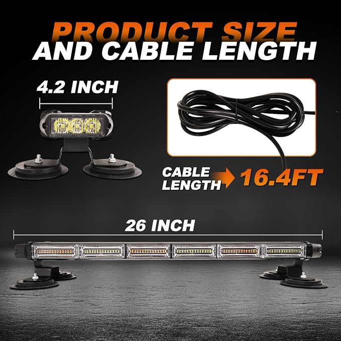 ASPL 26inch 126 LED Rooftop Emergency Strobe Lights Bar Double Side Flashing Safety Warning Traffic Advisor Light Bar Hazard Snow Plow Light for Work Trucks Vehicles Construction Tow Pickup(Amber/Red)