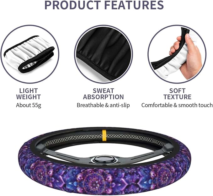 Mandala Steering Wheel Cover for Women Men Girls, Universal 15 Inch Anti Slip Steering Wheel Protector Car Accessories Interior for Auto Truck SUV