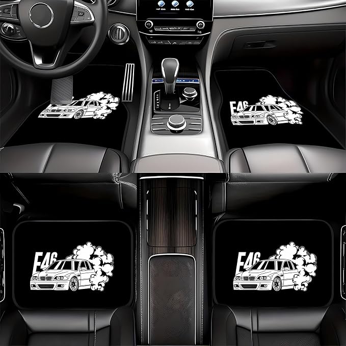 Universal Fit Car Floor Mats Set of 4Pcs, E46 Car Print All-Weather Front Rear Car Carpet Mats, Non-Slip Car Floor Mat Car Accessories for Automotive Trucks SUV Sedans Vans