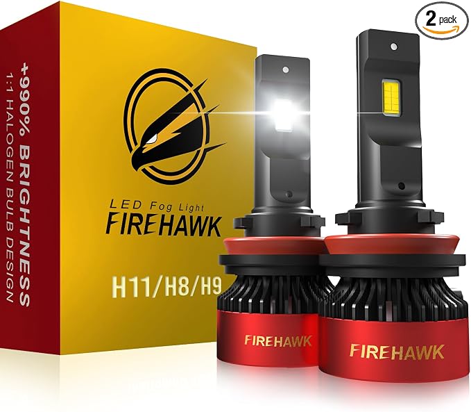 Firehawk H11/H8/H9/H16 Bulbs 70000LM Pure White 6000K Plug & Play IP68 Waterproof Fog Light, Pack of 2