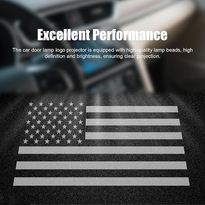 4 PCS Car Door Welcome Lights, Automotive Sill Decorative Ambient Lights, LED Projector Door Step Light with American Flag Pattern, Universal for Most Cars (Black)