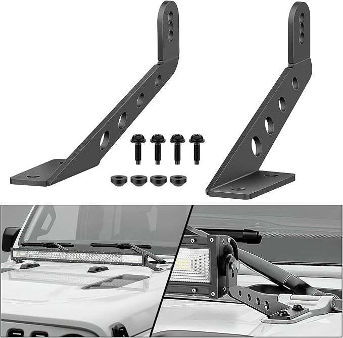 Nilight 2PCS Hood Straight Light Brackets 32 Inch LED Light Bar 2018 2019 2020 2021 2022 2023 2024 2025 2026 Wrangler JL JLU Gladiator JT