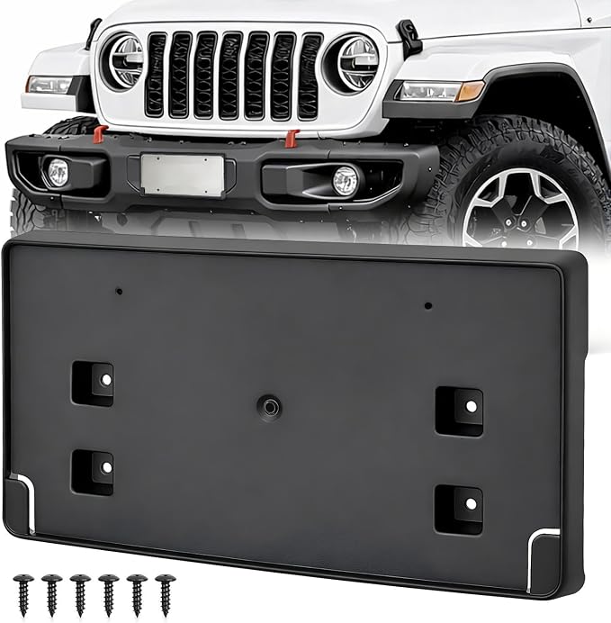 Nilight Front License Plate Frame Holder Mounting Bracket for 2018-2023 2024 2025 2026 Jeep Wrangler JL JLU & Gladiator JT Accessories Replace # 68295610AA CH1068150 Black only for Steel Bumper