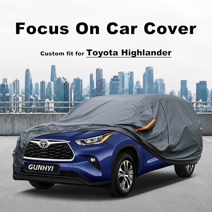 GUNHYI Premium Car Cover Custom Fit Toyota Highlander (2013-2026), 16 Layers Heavy Duty Car Cover Waterproof All Weather with Zipper Door for Sun Rain Snow Dust Uv Protection