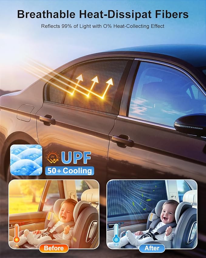 Car Window Shades(2 Pack)-Side Window Sun Shades, UV Protection Breathable Spandex Baby Window Covers, Universal Fit Most of Cars, Protect Privacy for Family-(27.2"x39.8"), Black