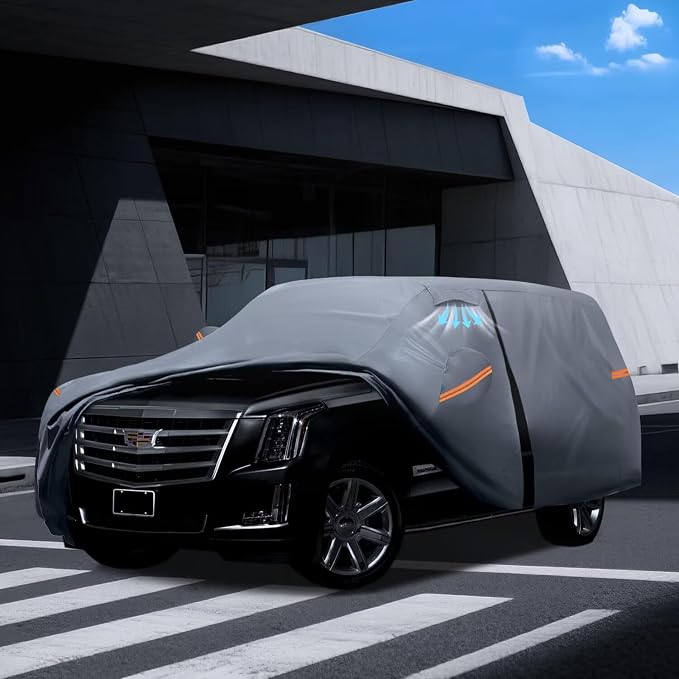 Large SUV Car Cover for Cadillac Escalade ESV 100% Waterproof All Weather, Heavy Duty Outdoor Full Exterior Covers Rain Sun Wind UV Protection.