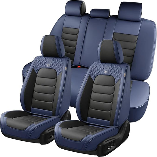 FLORICH Car Seat Covers Full Set, Leather Seat Cover, Front and Rear Seat Covers 5 Seats, Waterproof Car Seat Cushion Protector Accessories for Sedan SUV Pick-up Truck (Blue&Black, Full Set)