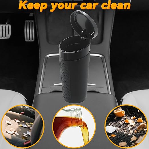Car Trash Can Bin with Lid, Leakproof Garbage Can for Vehicle, Mini Trash Bin with 90 Attached Trash Bags, Easy to Clean Cup Holder Trash Can for Car, Home, Office