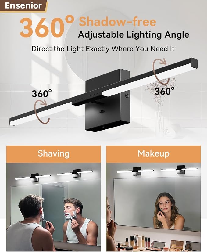 Ensenior Modern Bathroom Vanity Light 24 inch, Built-in Dimmer, 14W Dimmable 5CCT Led Bath Lights, Black Bar Vanity Light for Bathroom Mirror Cabinets Bedroom-FCC & ETL Certificated