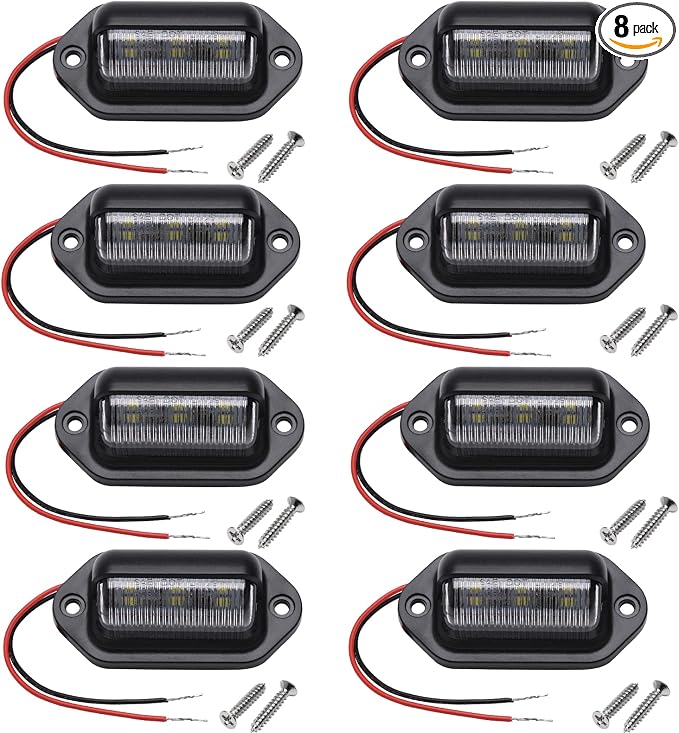 8PCS Xenon White LED License Plate Light, 12V-24V DC Waterproof 6-SMD License Plate Lamp Taillight, For Truck SUV Trailer Van RV Boats as Step Courtesy Light, Dome/Cargo Lights or Under Hood Light