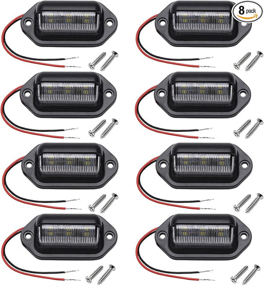 8PCS Xenon White LED License Plate Light, 12V-24V DC Waterproof 6-SMD License Plate Lamp Taillight, For Truck SUV Trailer Van RV Boats as Step Courtesy Light, Dome/Cargo Lights or Under Hood Light
