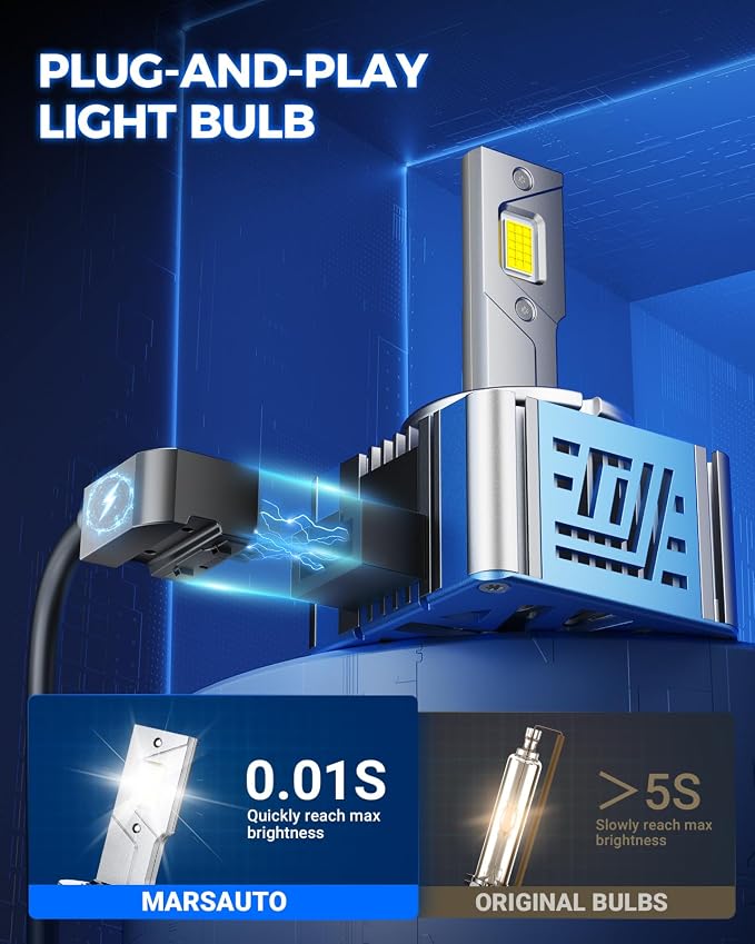 Marsauto D1S D1R HID Bulbs, 800% Brightness, 6500K White for 66144 66140 85140 85415 HID Xenon Bulb, Plug and Play, Pack of 2