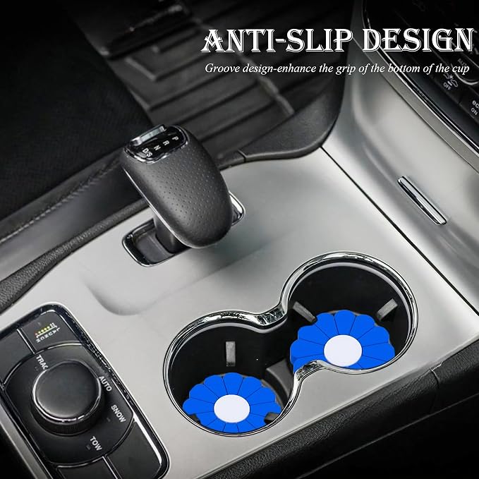 2-Pack Car Cup Holder Coaster Inserts, Daisy Shape, 2.75 Inch Non-Slip Silicone Cup Holder Insert, Universal Non-Slip Cup Holders, Car Accessories Interior for Women and Man (Deep Blue)