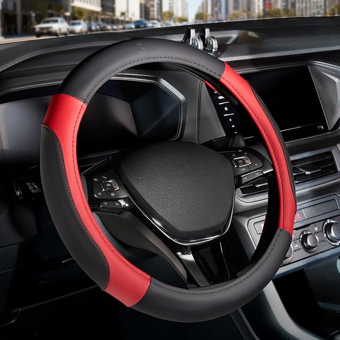 FLORICH Car Steering Wheel Cover, Microfiber Leather Steering Wheel Covers with Anti-Slip Lining, Breathable Elastic Car Steering Wheel Protector, Universal Standard Size 14-15 inch