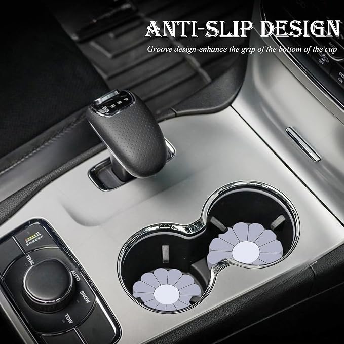 2-Pack Car Cup Holder Coaster Inserts, Daisy Shape, 2.75 Inch Non-Slip Silicone Cup Holder Insert, Universal Non-Slip Cup Holders, Car Accessories Interior for Women and Man (Gray)
