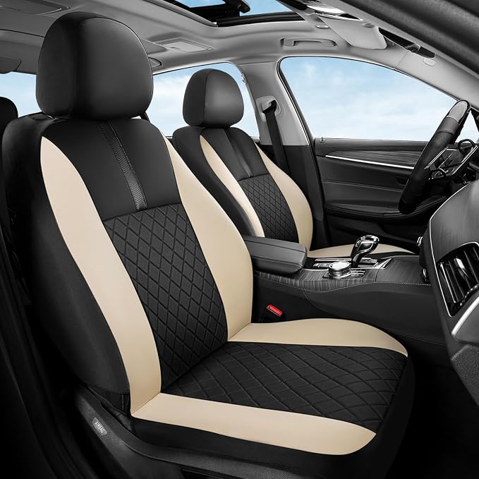 Coverado Car Seat Covers Front Pair, Automotive Leather Seat Covers for Car，Universal Fit Front Back Seat Cover, Non-Slip Waterproof Breathable Car Seat Protector