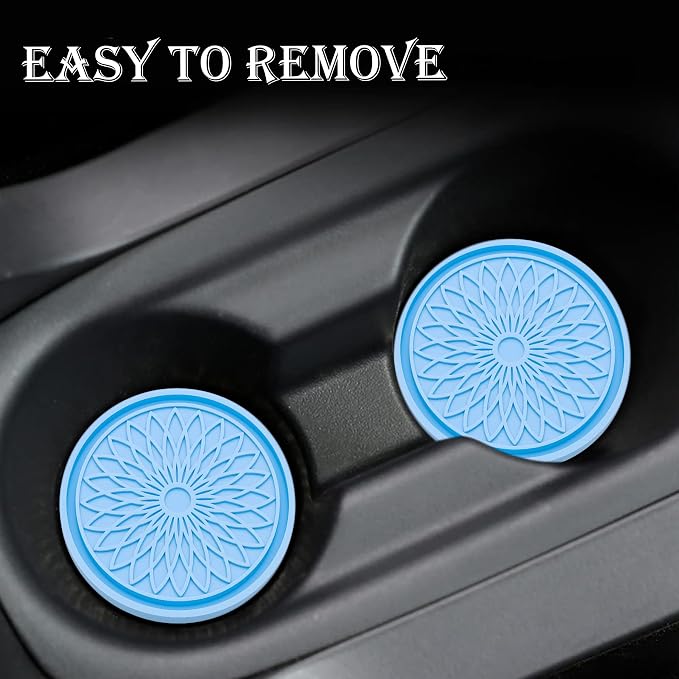 2-Pack Car Cup Holder Coaster Inserts, 2.75 Inch Non-Slip Silicone Liners, Shockproof Drink Holder Mat for Women Men, Universal Fit for Most Vehicles (Light Blue)