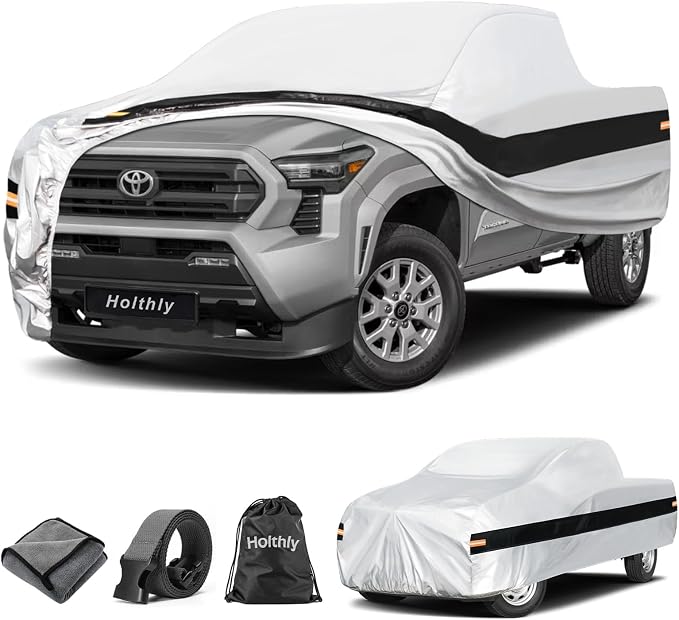 10 Layers Truck Cover Waterproof All Weather Custom Fit Toyota Tacoma(1995-2026) Xtra/Access/Double Cab Short Bed, Outdoor Full Exterior Pickup Car Cover Sun Rain Snow Ice Protection. Sliver