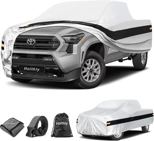 10 Layers Truck Cover Waterproof All Weather Custom Fit Toyota Tacoma(1995-2026) Xtra/Access/Double Cab Short Bed, Outdoor Full Exterior Pickup Car Cover Sun Rain Snow Ice Protection. Sliver